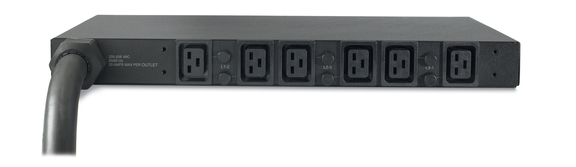 APC Rack-PDU – Standard, 3-phasig, Horizontal 1U, 32 A 400 V, 6×C19, IEC 60309 3P+N+PE, 2,44 m