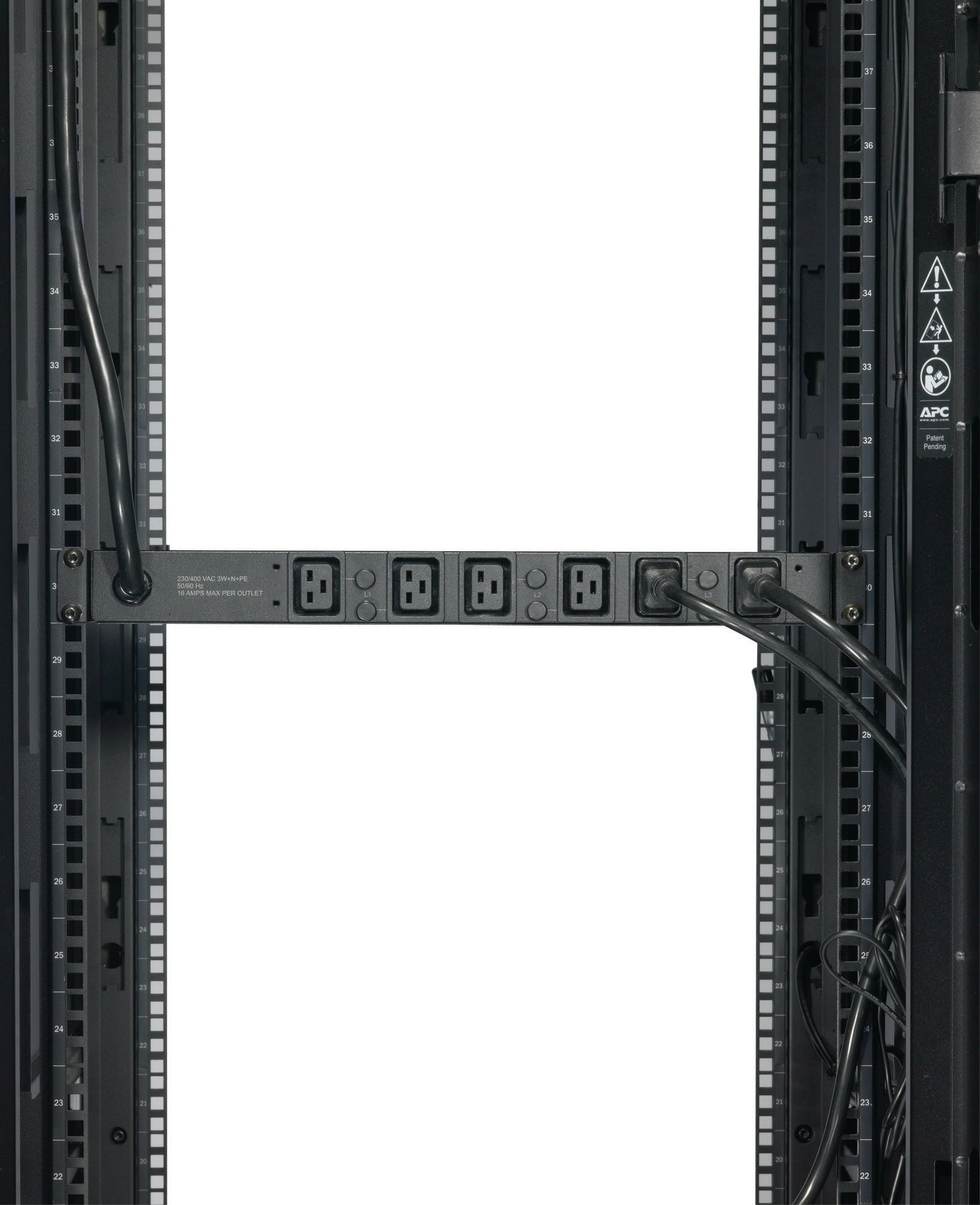 APC Rack-PDU – Standard, 3-phasig, Horizontal 1U, 32 A 400 V, 6×C19, IEC 60309 3P+N+PE, 2,44 m