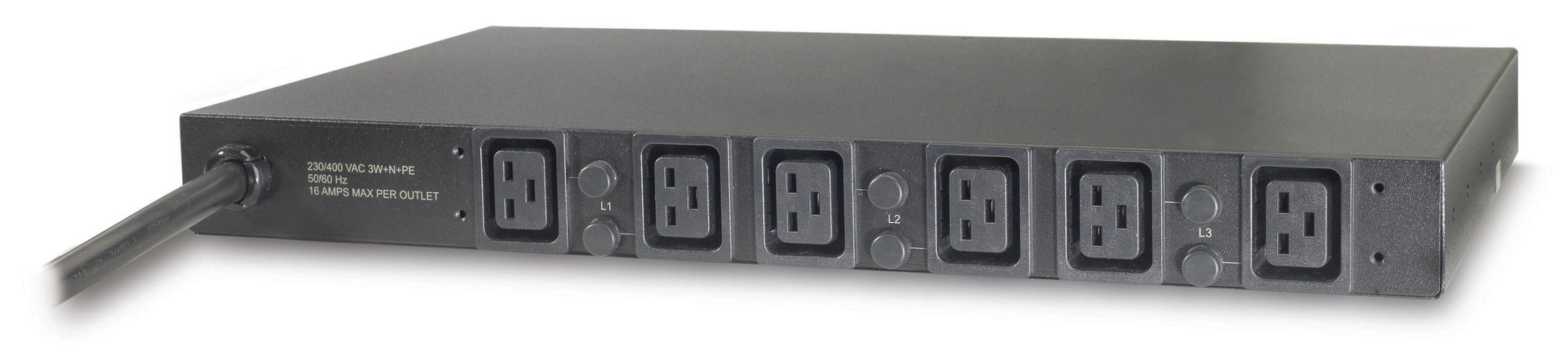 APC Rack-PDU – Standard, 3-phasig, Horizontal 1U, 32 A 400 V, 6×C19, IEC 60309 3P+N+PE, 2,44 m