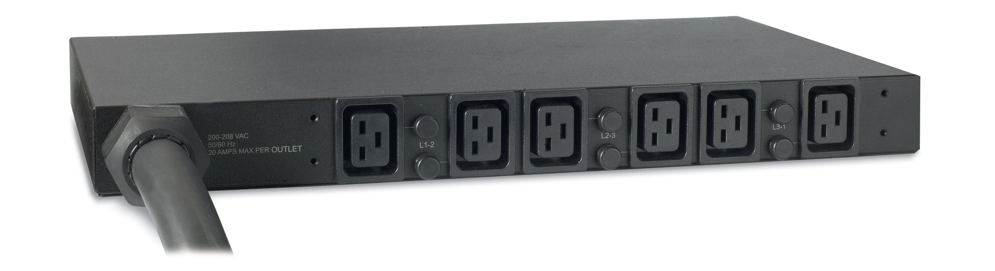 APC Rack-PDU – Standard, 3-phasig, Horizontal 1U, 32 A 400 V, 6×C19, IEC 60309 3P+N+PE, 2,44 m