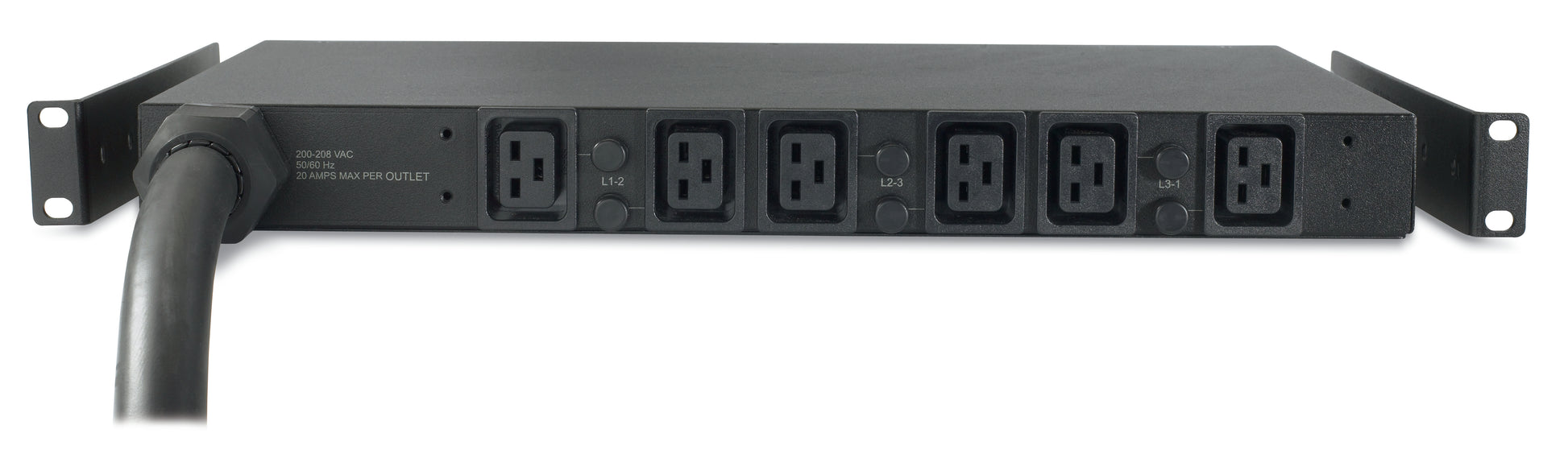 APC Rack-PDU – Standard, 3-phasig, Horizontal 1U, 32 A 400 V, 6×C19, IEC 60309 3P+N+PE, 2,44 m
