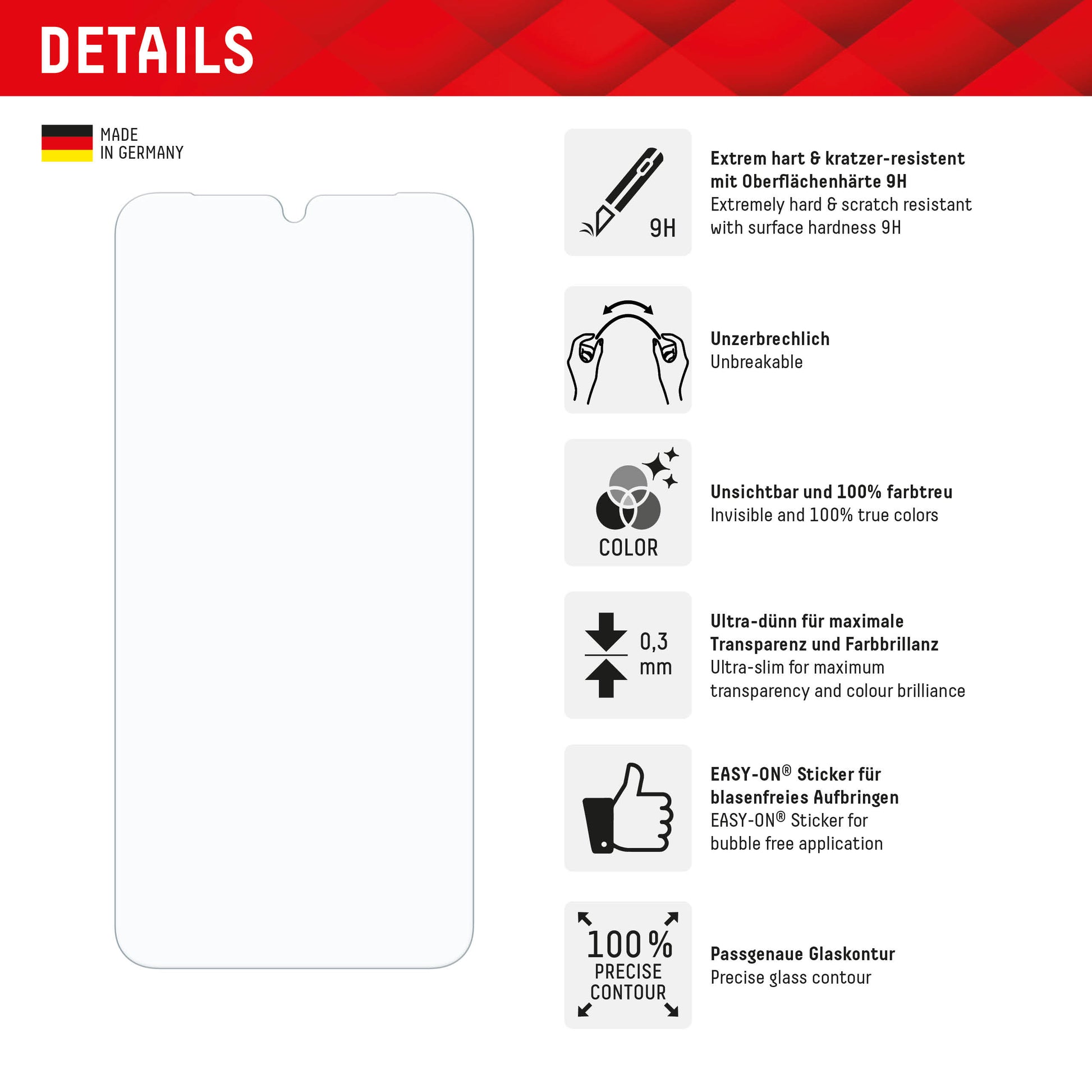 Displex Displayschutz (Hybrid-Glas), 9H – für Galaxy A26 – mit Applikator