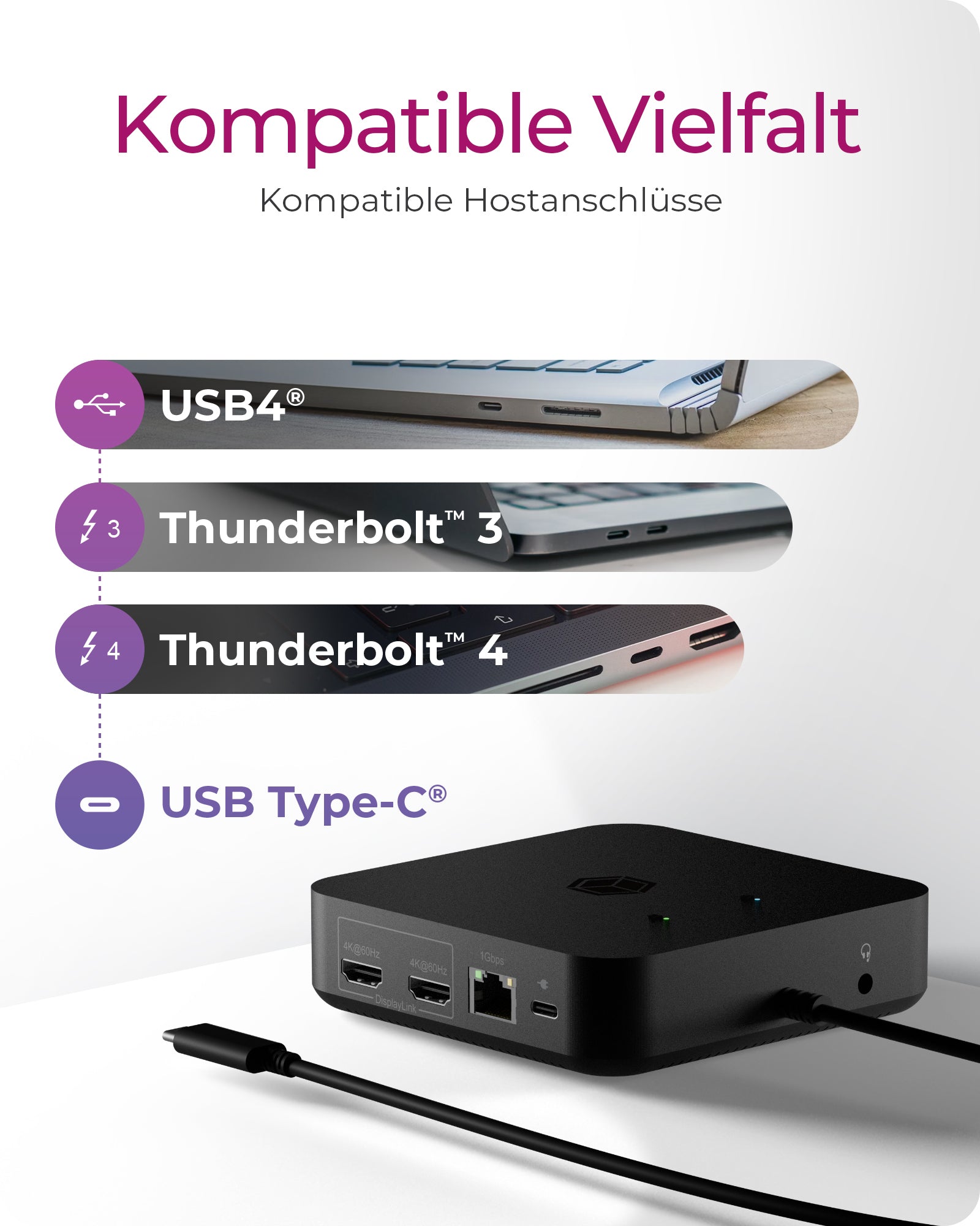 ICY BOX IB-DK4090-C Dockingstation – USB-C, 3× HDMI, 4× USB-A, 2× USB-C, 85 W PD, GbE, 3,5 mm Audio
