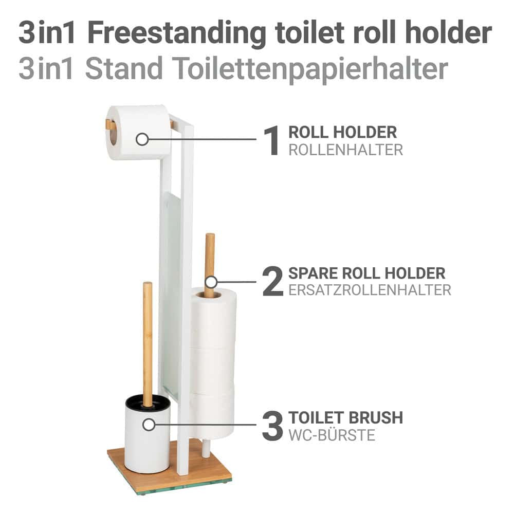 Wenko Rivalta – WC-Bürstenset – Holz, Glas, Braun, bodenstehend, H 70 cm, Ø 8 cm