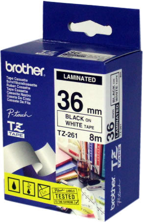 Brother TZ-261 Schriftband – Schwarz auf Weiss – 36 mm × 8 m, laminiert – für Brother P-touch