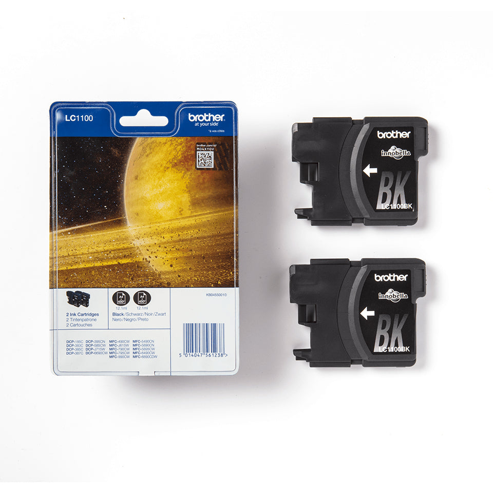 Brother Tintenpatronen-Multipack LC-1100BK, Schwarz, 2er-Pack – für DCP-185C, DCP-385C, DCP-395CN und andere
