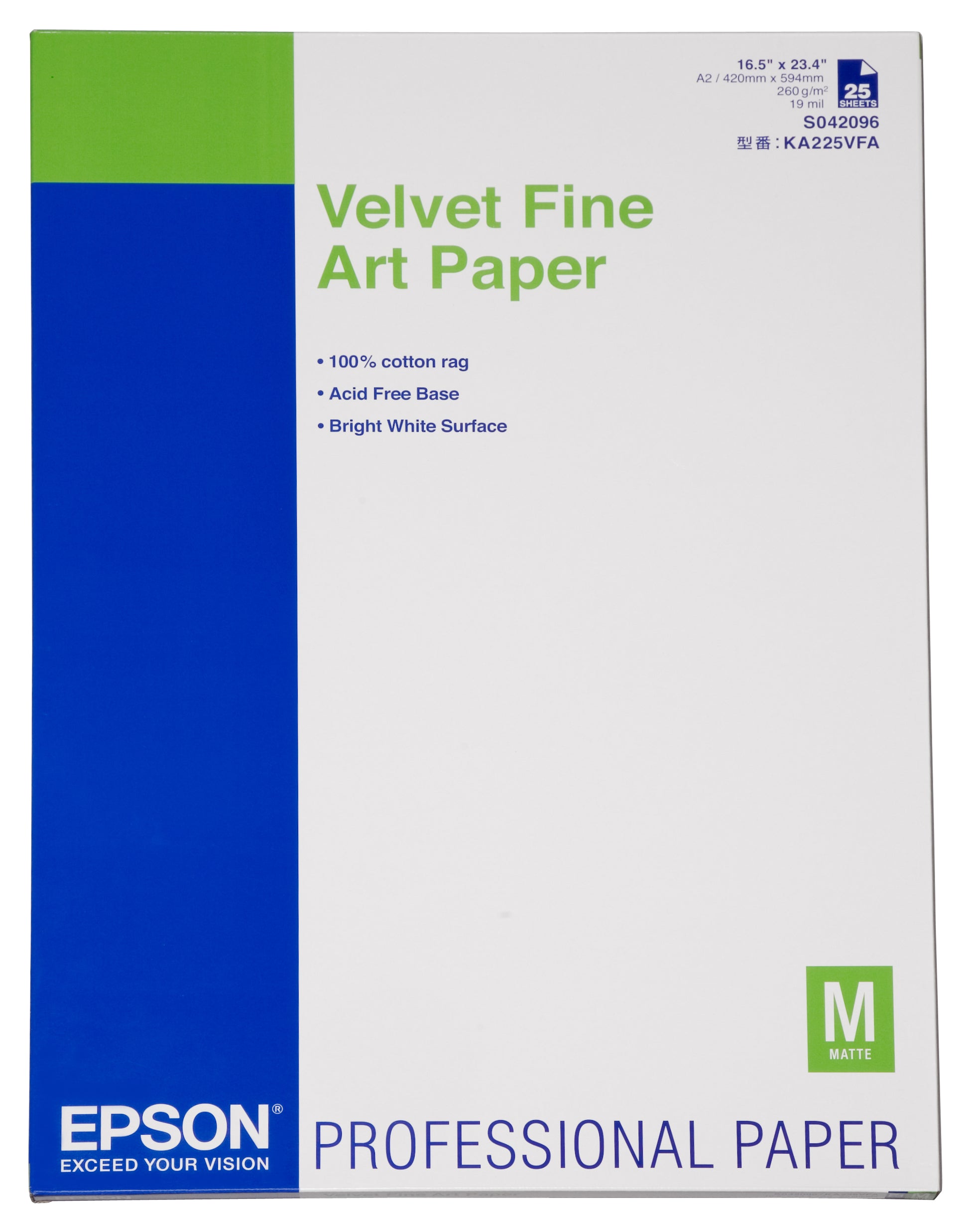 Epson Velvet Fine Art Papier – matt, A2, 260 g/m², 25 Blatt
