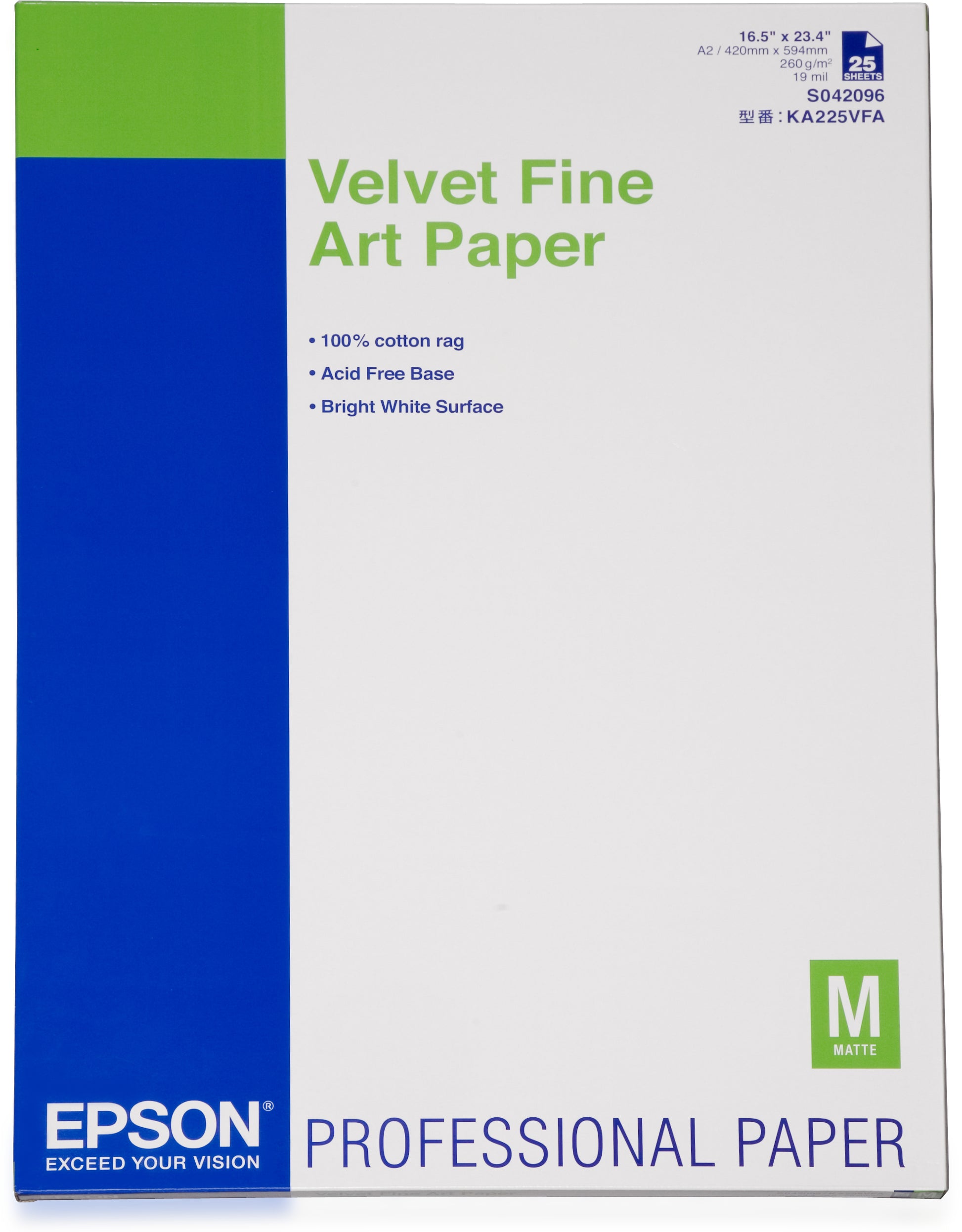 Epson Velvet Fine Art Papier – matt, A2, 260 g/m², 25 Blatt