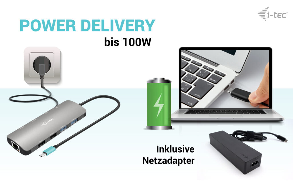 i-tec Metal Nano Dockingstation – USB-C, 2× HDMI, 4× USB-A, 2× USB-C, 100 W PD, GbE, für Windows/Mac/ChromeOS