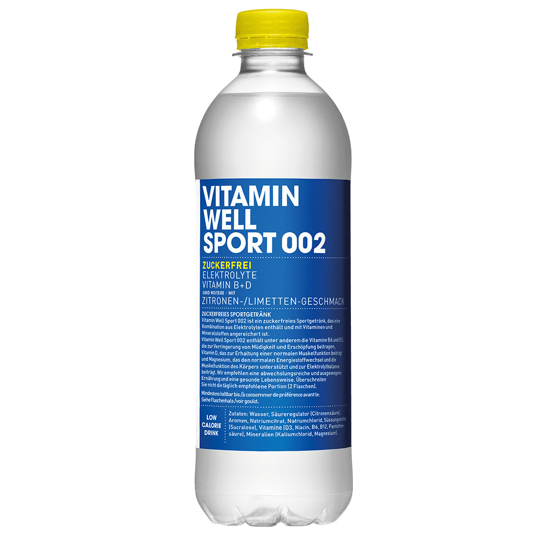 Vitamin Well Vitaminwasser Sport 002, Zitrone, zuckerfrei – 12 × 5 dl