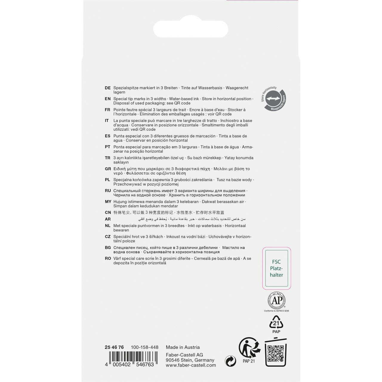 Faber-Castell Textliner 46 Metallic Textmarker – 6er Set, Farben sortiert, Keilspitze 1–5 mm, nachfüllbar