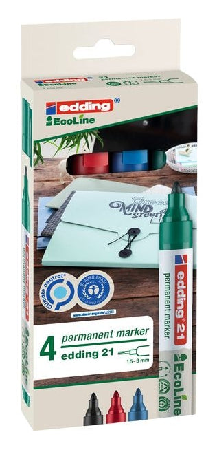 Edding Permanent Marker – rot, blau, grün, schwarz, 4er Set