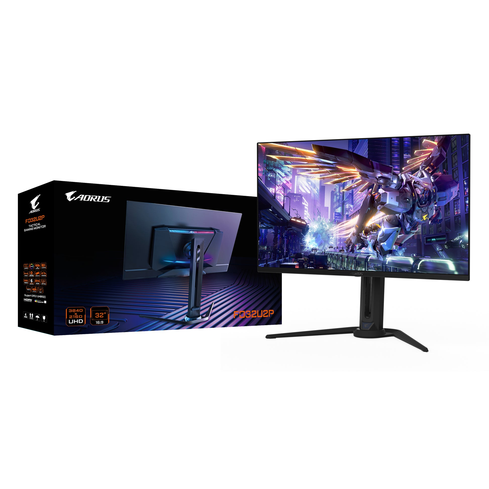 GIGABYTE AORUS FO32U2P – Monitor, 31,5", 250 cd/m², USB-C, Integrierte Lautsprecher, VESA 100 × 100, Schwarz