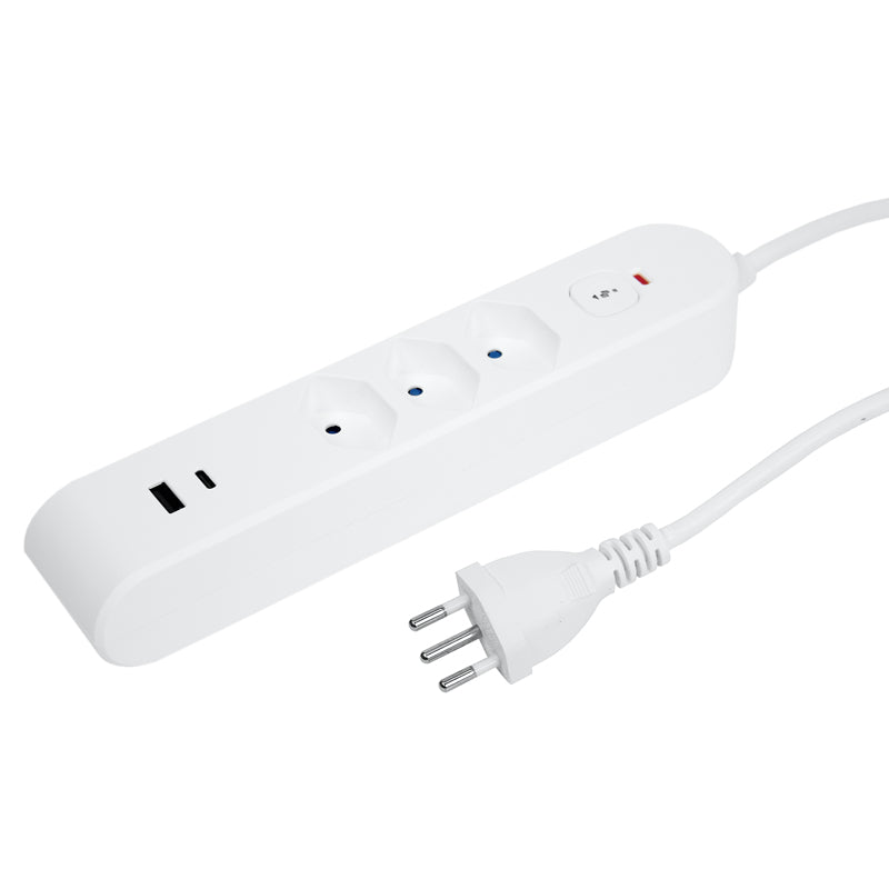 Steffen Standard Steckdosenleiste, 3×T13, 1×USB‑A 18 W + 1×USB‑C PD 20 W, mit Schalter, 3 m – Weiss