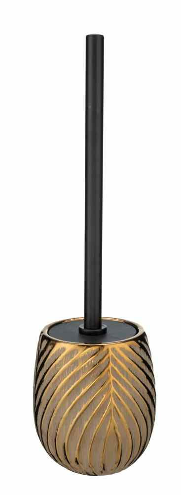 Wenko – WC-Bürstenset – Keramik, Gold, bodenstehend, mit Deckel, H 39 cm, Ø 10 cm