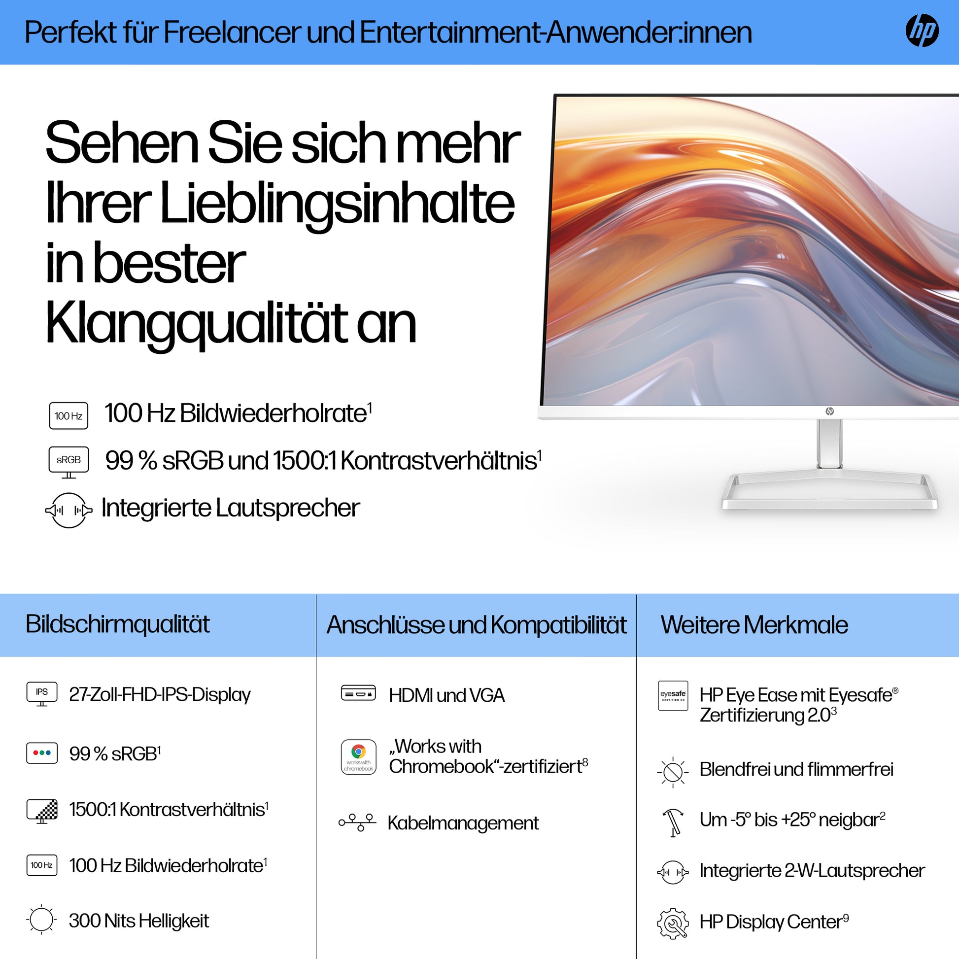 HP S5 527SA – Monitor, 1920 × 1080 (Full HD), Integrierte Lautsprecher