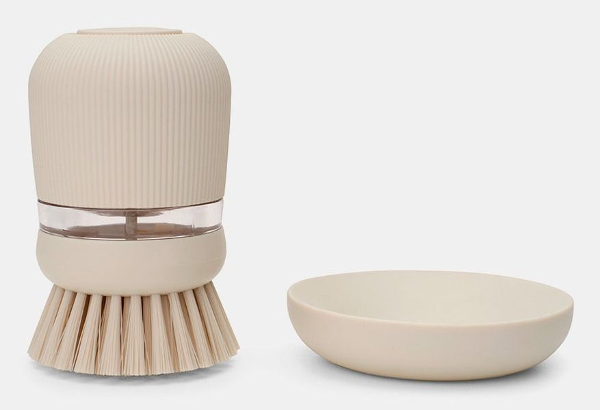 Brabantia Abwaschbürste – Polyester, Kunststoff, 9,8 cm, Beige, mit Seifenspender