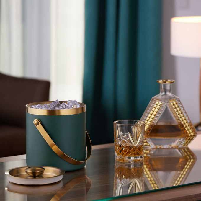 Relaxdays Eiswürfelbehälter – 1,5 l, Edelstahl/Silikon, Gold/Grün, mit Deckel, Ø 15 × 17 cm