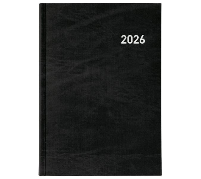 Biella Registra Agenda – 1 Tag/Seite, gebunden, 14,5 × 20,5 cm, 2026, 1/2-Stunden-Takt, schwarz, FSC