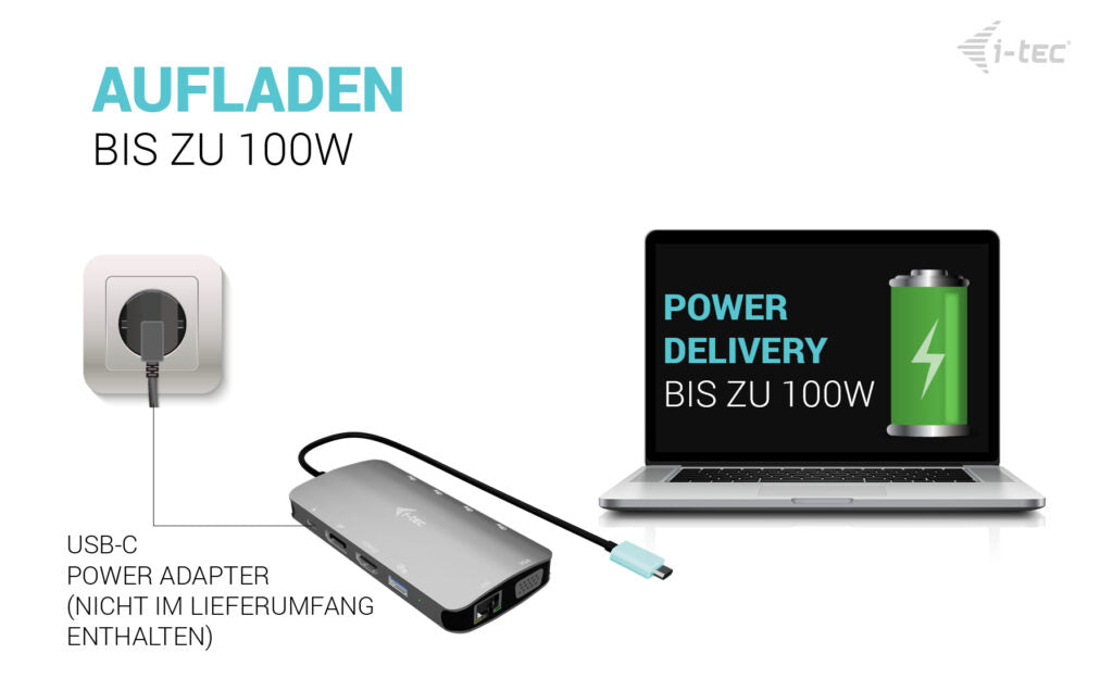i-tec Metal Nano Dockingstation – USB-C, DP/HDMI/VGA, 100 W PD, GbE, für Windows/Mac/ChromeOS