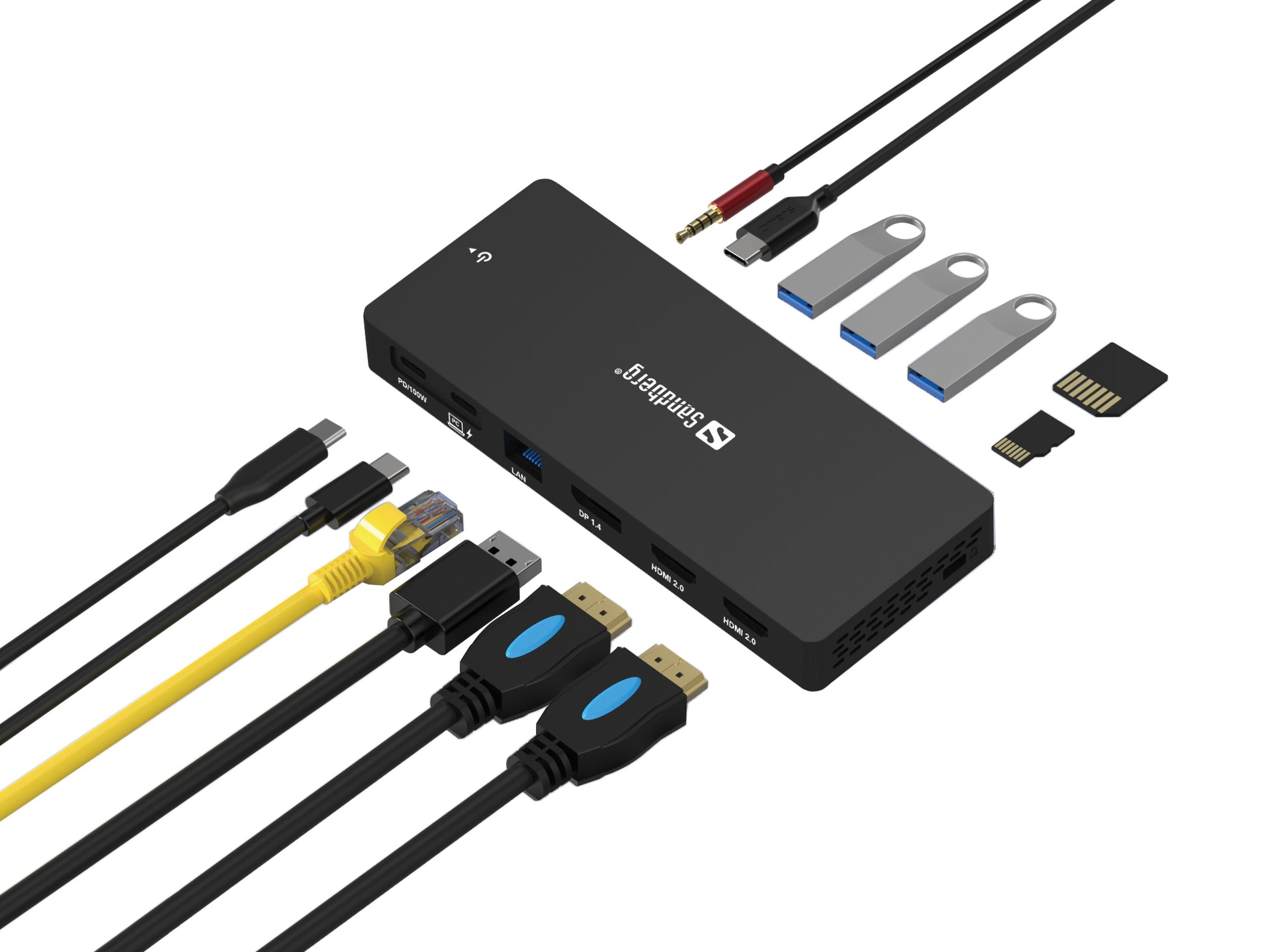 Sandberg 136-61 Dockingstation – USB-C, 1× DP, 2× HDMI, 3× USB-A, 1× USB-C, 100 W PD, GbE