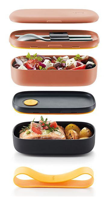 Lékué Lunchbox 500 ml, 10 × 19,2 × 11 cm, Polypropylen (PP), Koralle, 2 Stk.