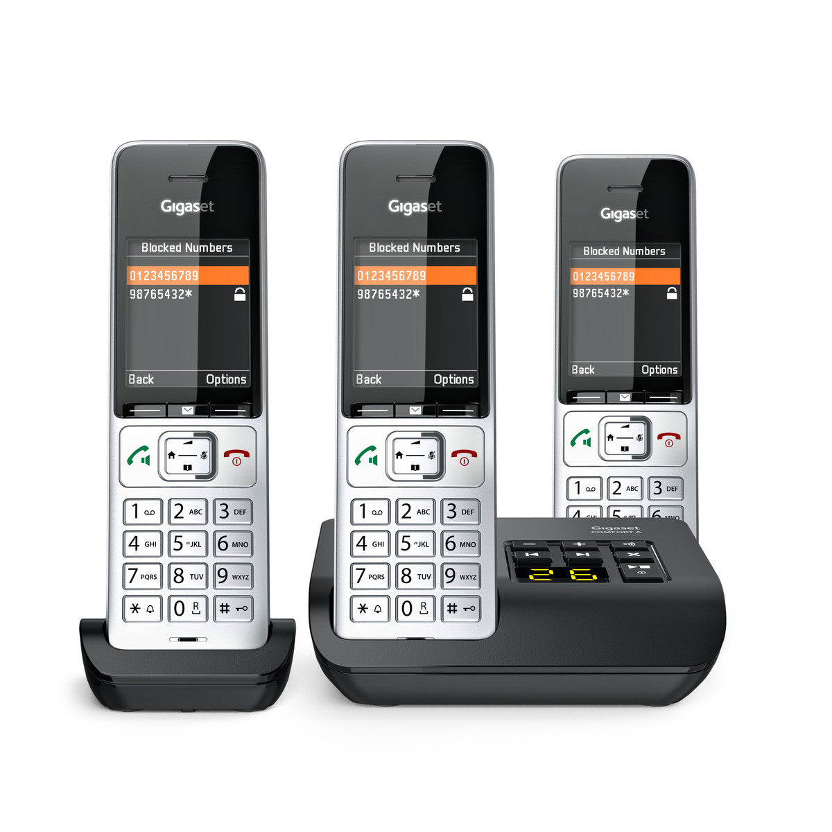 Gigaset Comfort 500 A Trio – WLAN-Telefon, inkl. 3 Mobilteile, DECT (GAP), Silber/Schwarz