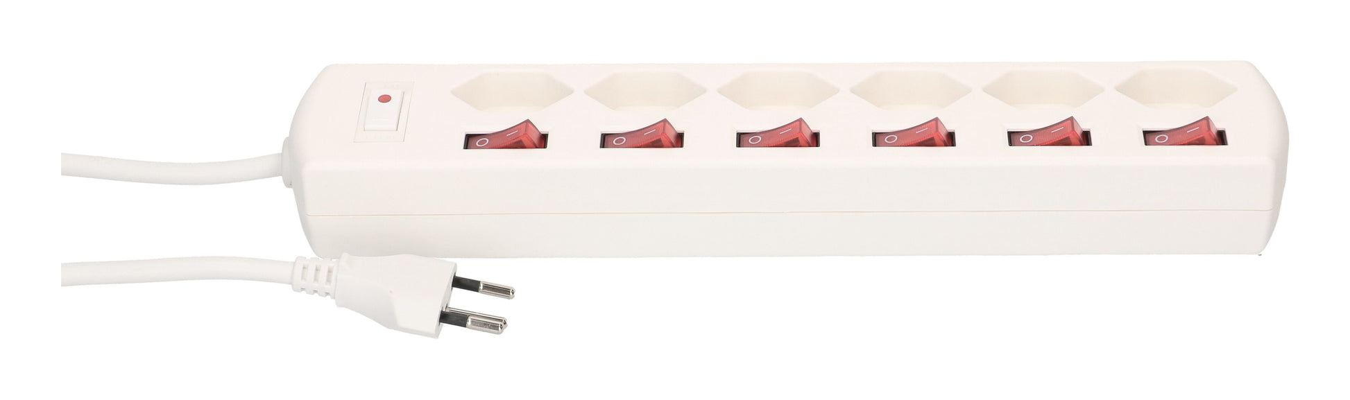 Max Hauri AG Steckdosenleiste – 6 Steckdosen, 2300 W, 10 A, 1,5 m Kabel, Eingang T12, Ausgänge T13, Weiss