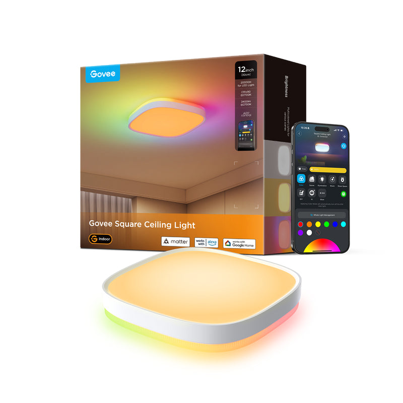 Govee Deckenleuchte H80A4C01 – 30 × 30 × 3 cm, 2400 lm, 2200–6500 K, RGBIC, WiFi/BT, für Alexa/Google/HomeKit