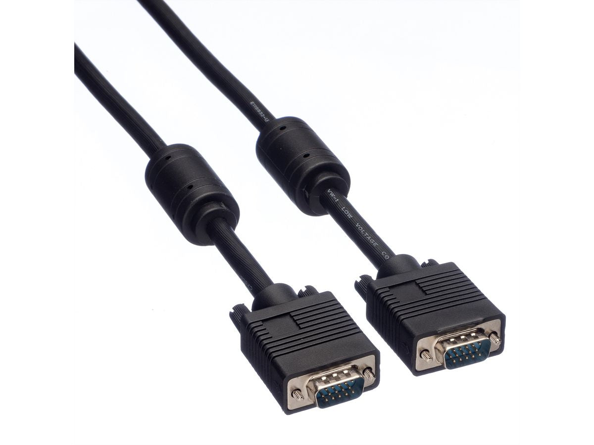 ROLINE SVGA-Kabel (HD15 M–M) – 20 m – Ferritkern, verriegelbar