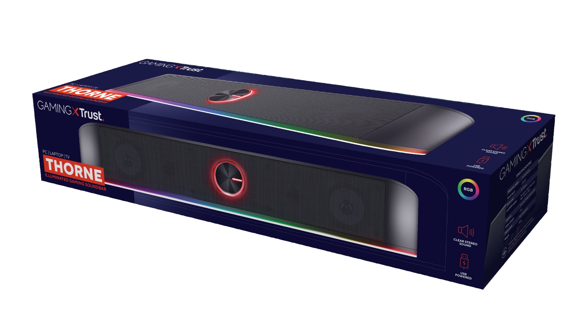 Trust GXT 619 Thorne – Soundbar, ohne Subwoofer – 2.0, 6 W, USB, 3,5 mm Klinke, LED-Beleuchtung, Schwarz