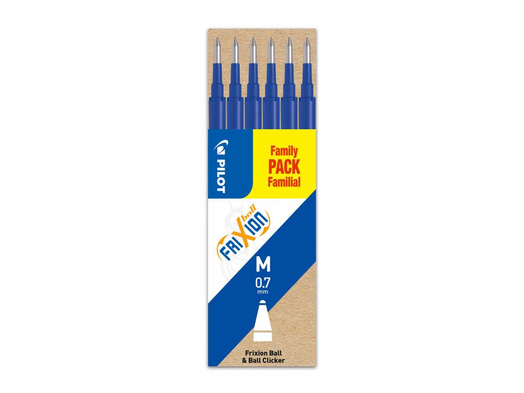 Pilot FriXion Rollerpatronen für Ball, Clicker, LX + 1 weitere – blau, 0,7 mm, löschbar, geruchsarm, 6 Stk.