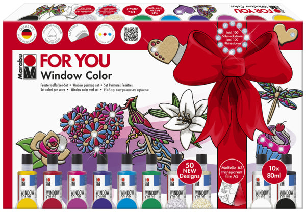 Marabu Window Color Fun & Fancy – Fenstermalfarbe – Set – 10 Farben, 10 × 80 ml, für Glas & Porzellan