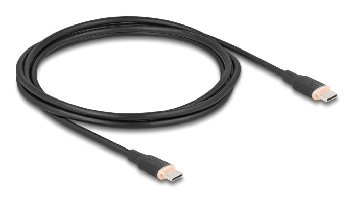 DeLOCK USB-C auf USB-C Kabel – USB 2.0 (480 Mbit/s) – 2,5 m – PD 60 W – Silikon, Goldstecker – Schwarz