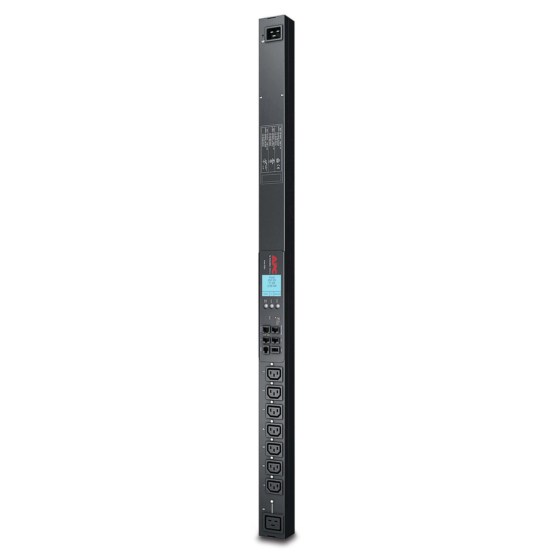 APC Rack-PDU Metered 0U, einphasig 3,68 kW, (7×C13 + 1×C19), IEC309 Eingang – Schwarz