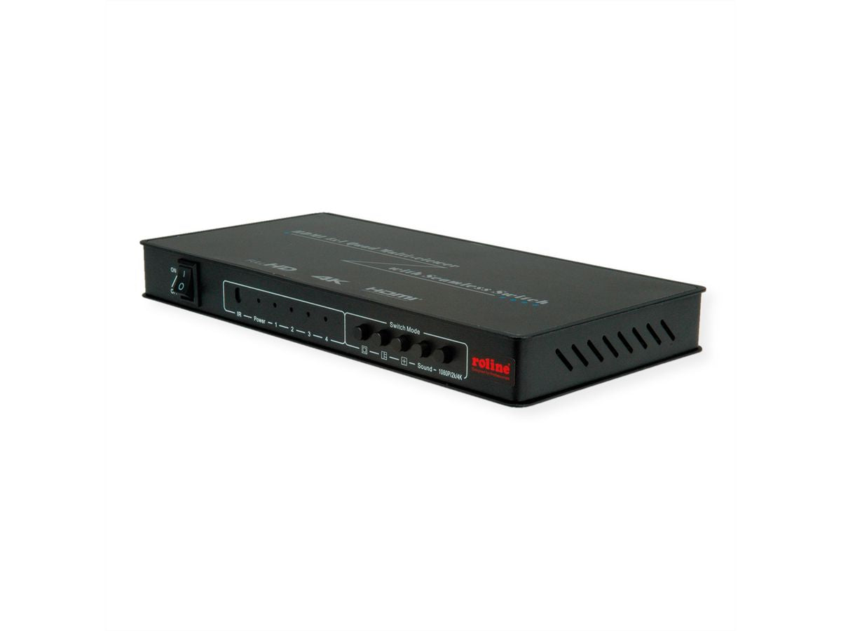 ROLINE Quad Multi-Viewer Switch, 4× HDMI In/1× HDMI Out, 4K@30 Hz, Fernbedienung, Netzteil, Schwarz