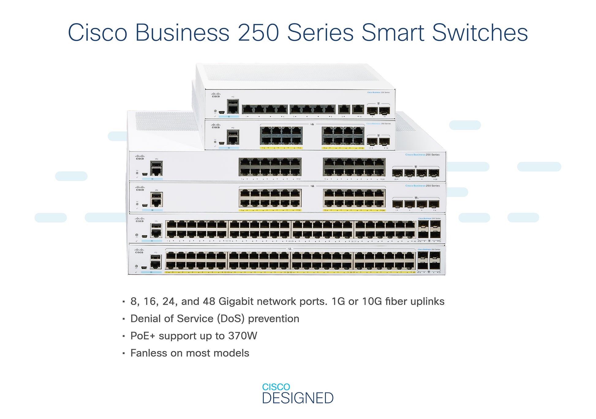 Cisco CBS250-8PP-D – Managed L3 Switch – 8× 1G, PoE+ (PoE-Budget 45 W), Desktop