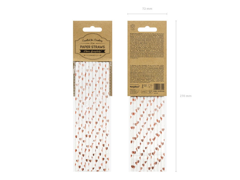 PartyDeco Papierstrohhalme, 19,5 cm, Roségold/Weiss – 10 Stk.