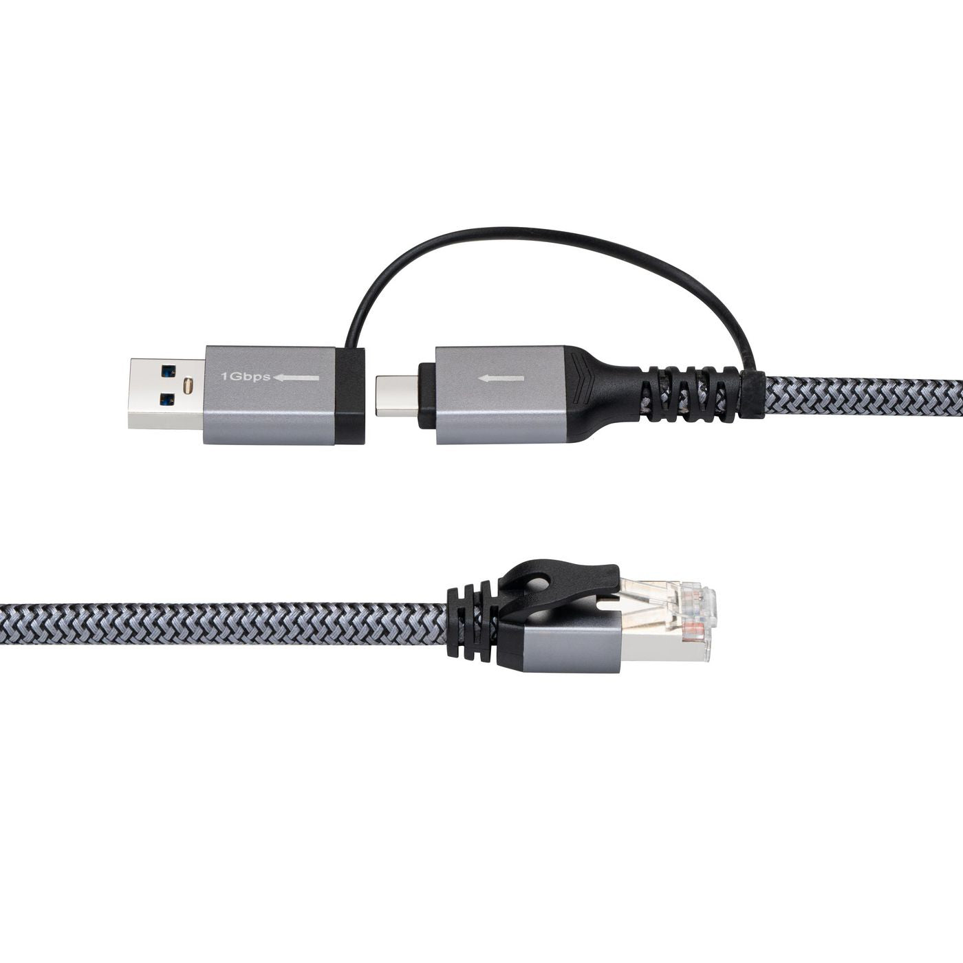 Microconnect Kabeladapter – MC-RJ45USBC-01, USB-A/USB-C, RJ45, 1 m, Schwarz