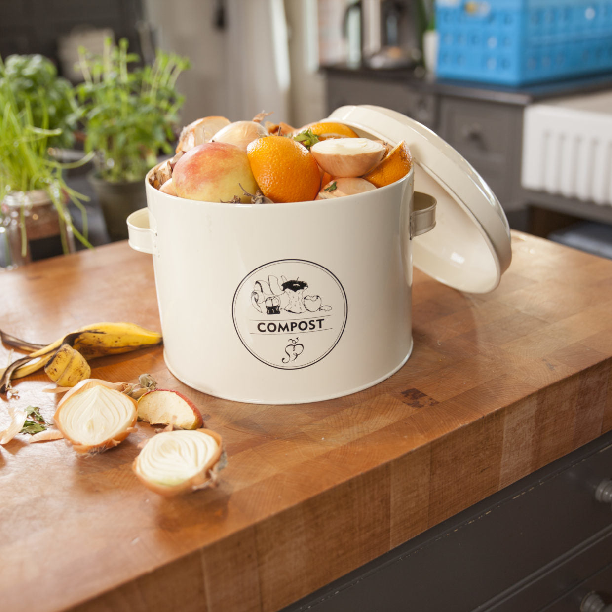 Esschert Design Komposteimer – 6,3 l – Stahl, rund – Creme