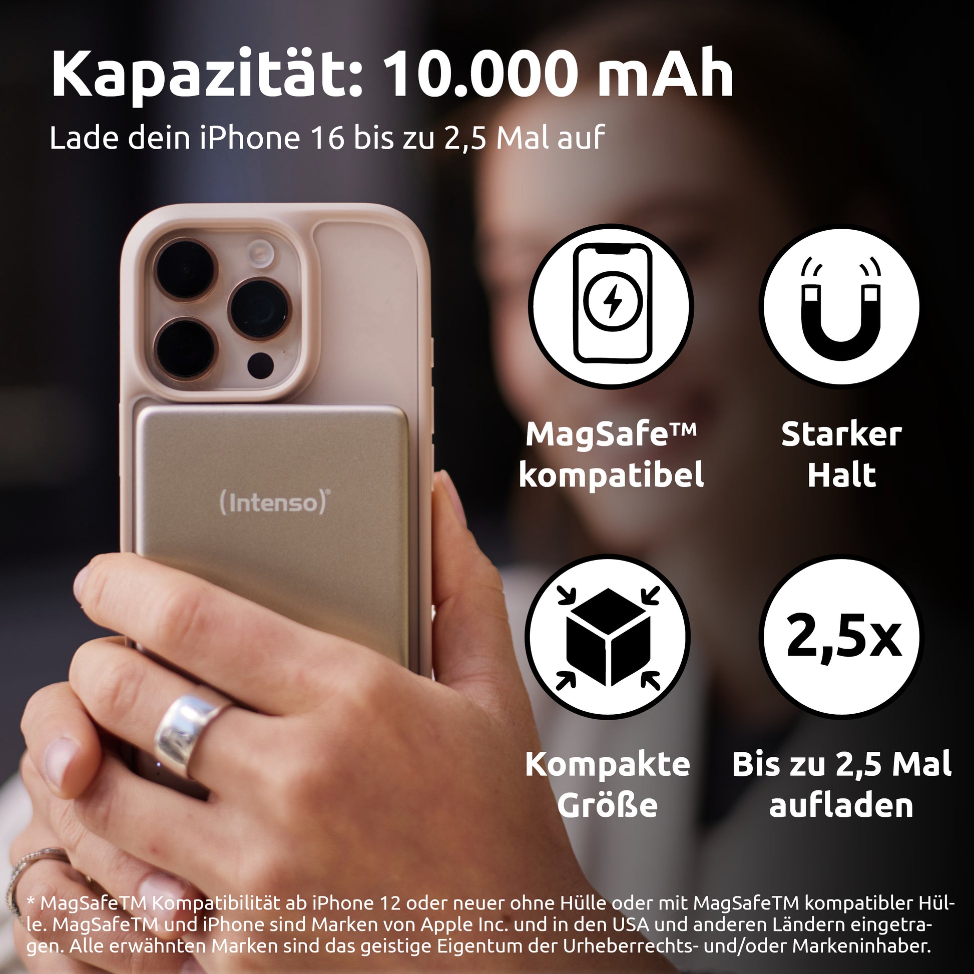Intenso MagSafe Powerbank 10000 mAh, PD 20 W, für iPhone (MagSafe), Champagner