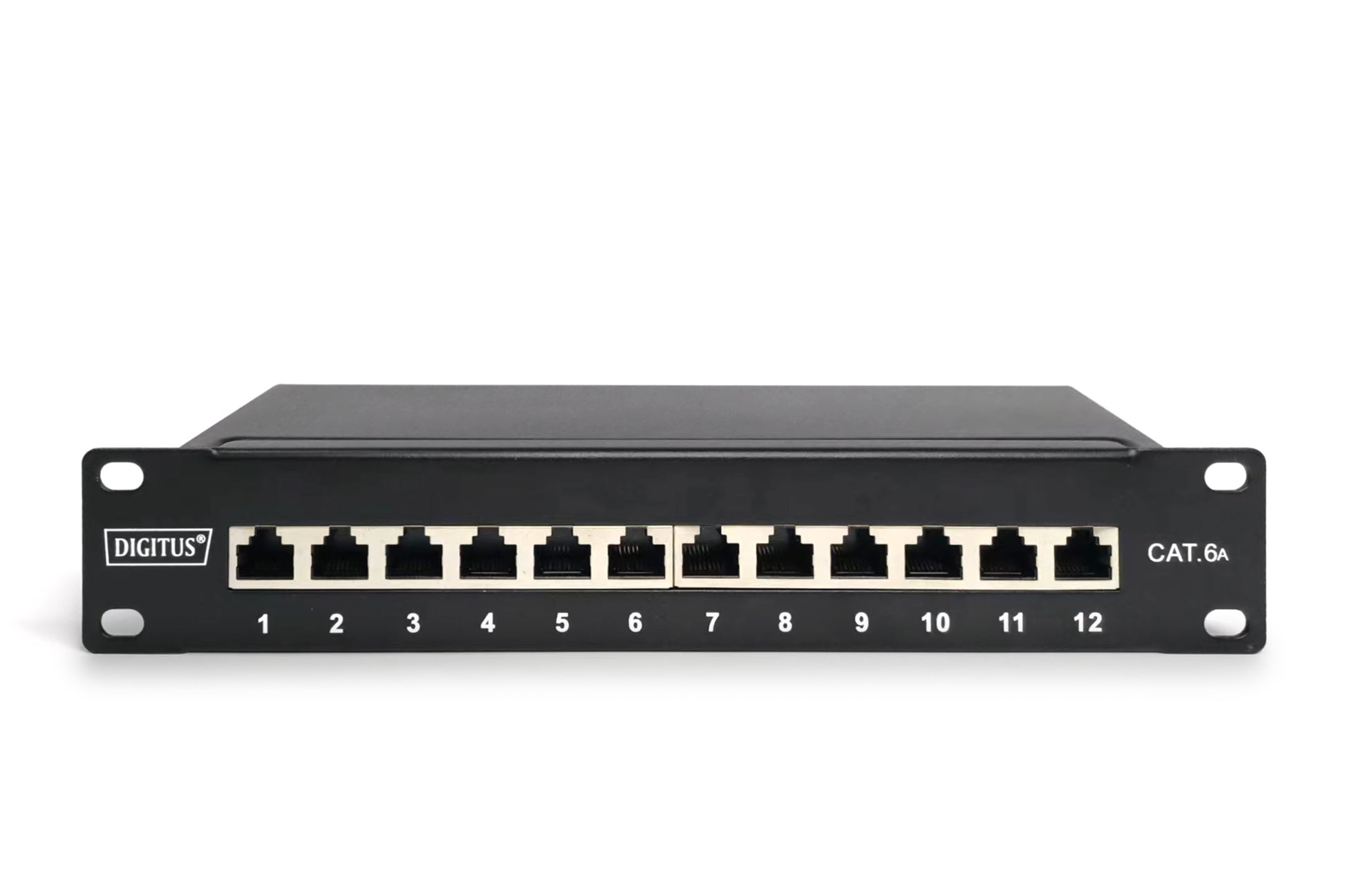 Digitus Patchpanel – 12× RJ-45, Cat6a geschirmt, 10 Gbit/s, 1U, Metall, Schwarz