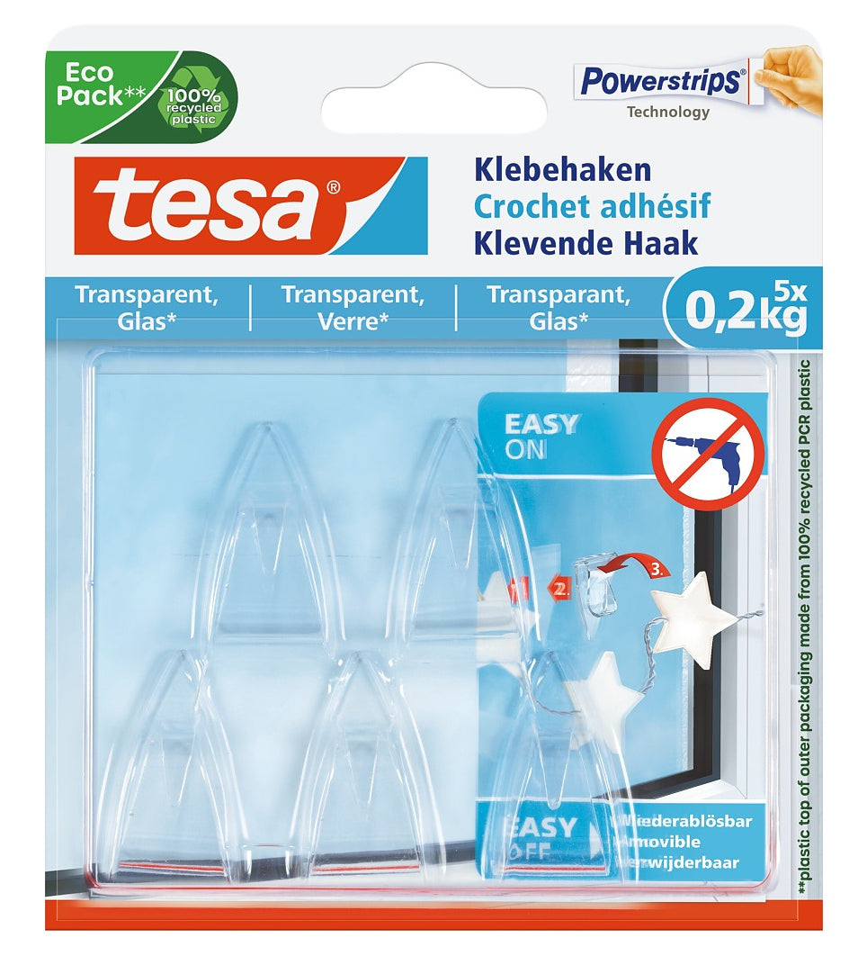 TESA Haken – Polystyrol – Transparent – 1,0 kg – 5 Stück