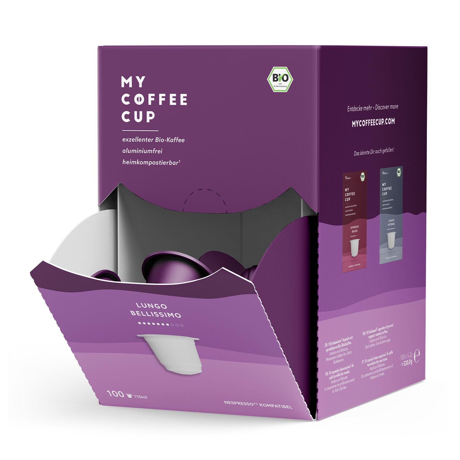 My Coffee Cup Lungo Bellissimo – Kapseln für Nespresso – Bio, Intensität 7, 100 Kapseln