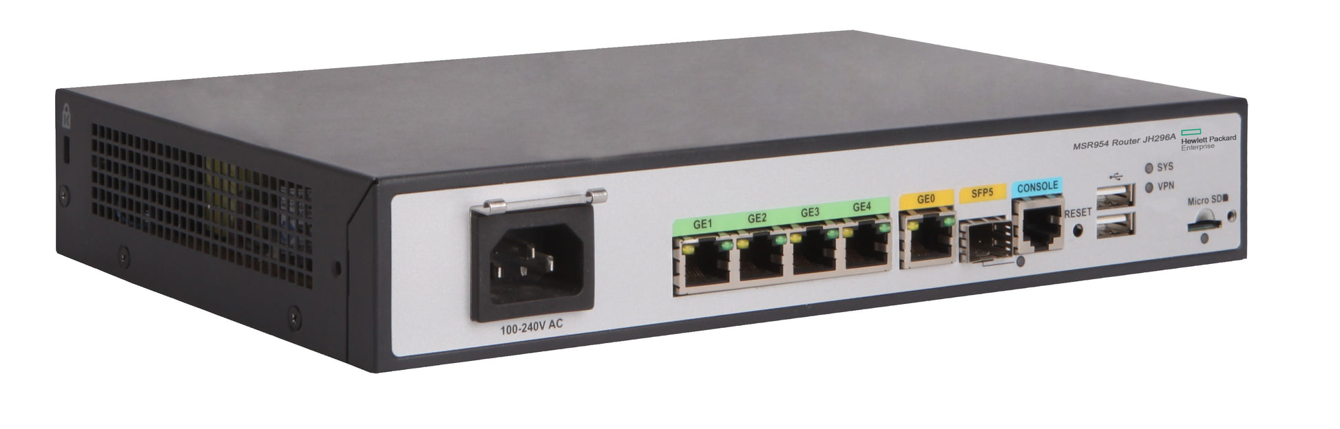 HPE MSR954 – Security-Gateway/Router, 4× 1GbE, Ethernet-WAN, 1× USB 2.0, Grau