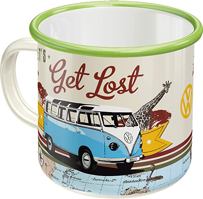 Nostalgic Art Emaillebecher VW Bulli Lost – 360 ml, Ø 8,0 cm, Emaille, Hellgrün
