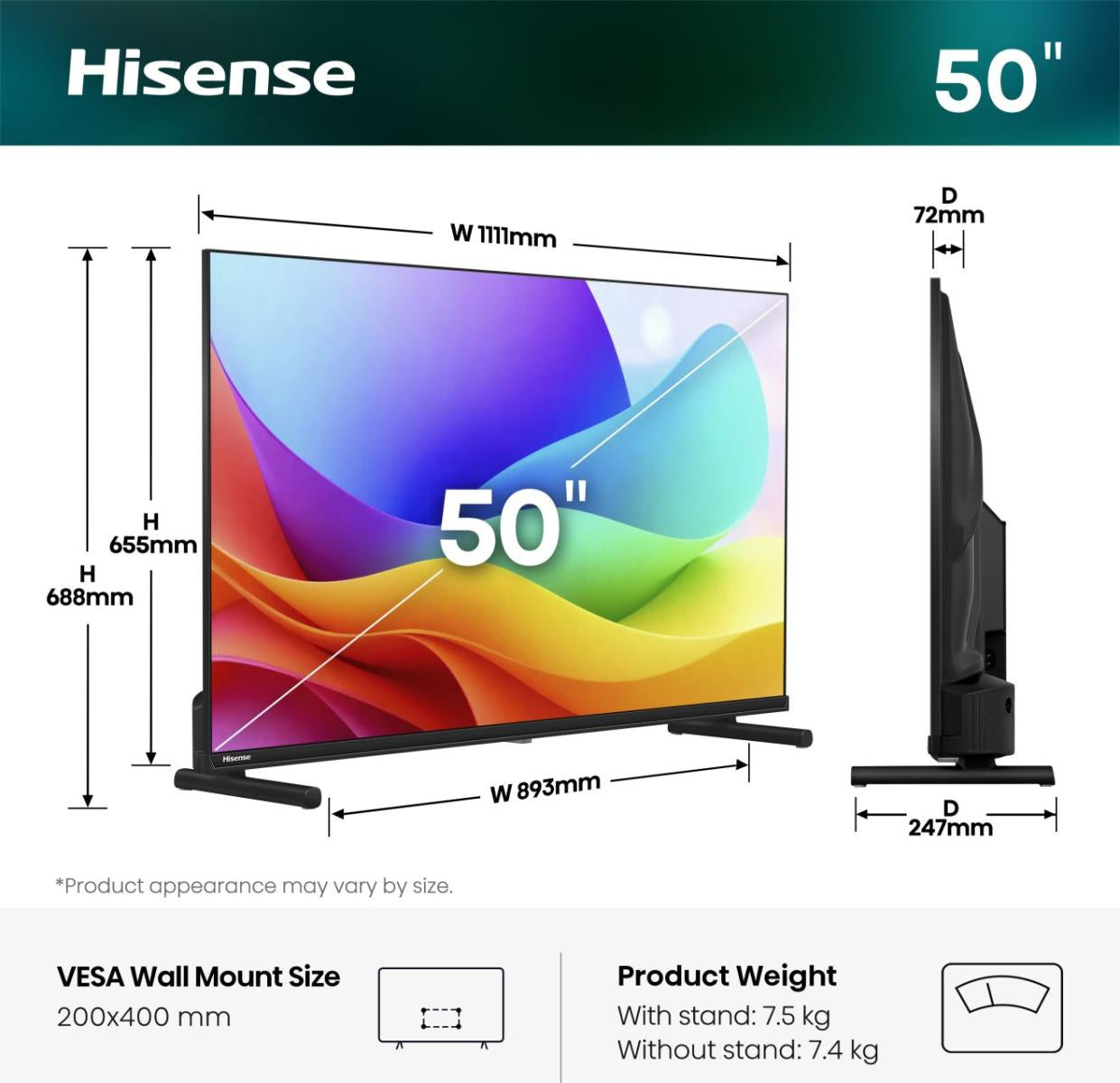 Hisense 50A5DS – 50" QLED Fernseher – FHD – VIDAA – 60 Hz – HLG