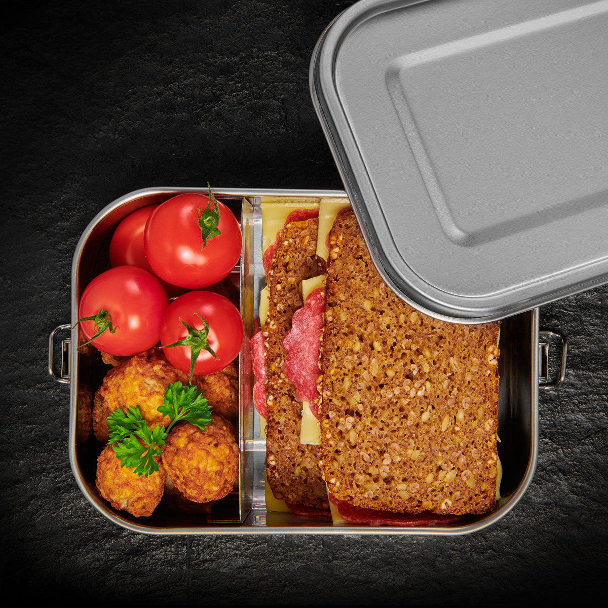 Lurch Lunchbox Snap – 1,2 l, 20 × 15 × 6 cm, Edelstahl 18/10/Kunststoff, Silber, spülmaschinenfest, BPA-frei