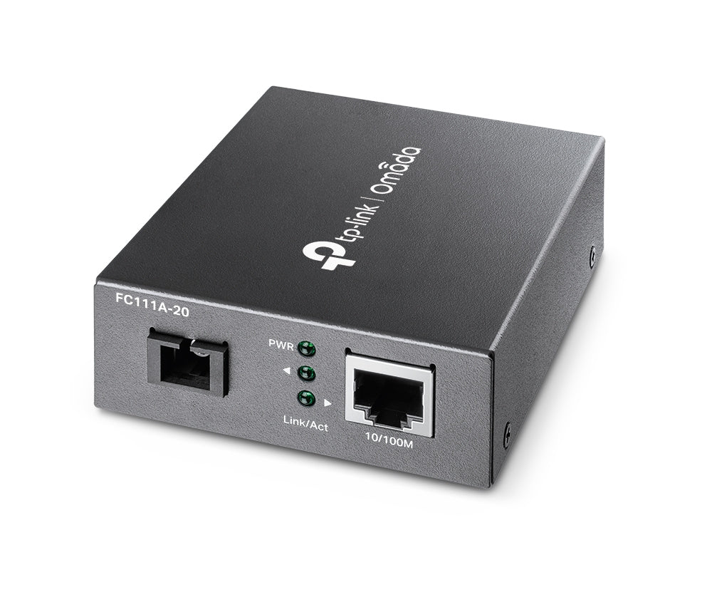 TP-Link FC111A-20 Medienkonverter SC zu RJ-45 – 100 Mbit/s, Einzelmodus SC, bis 20 km, Schwarz