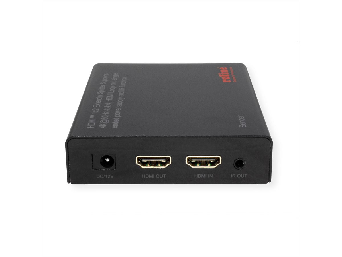 ROLINE HDMI Extender und Splitter – 4K (3840 × 2160) @ 60 Hz, 1 zu 2 HDMI, bis 70 m, HDR10/HLG – Schwarz